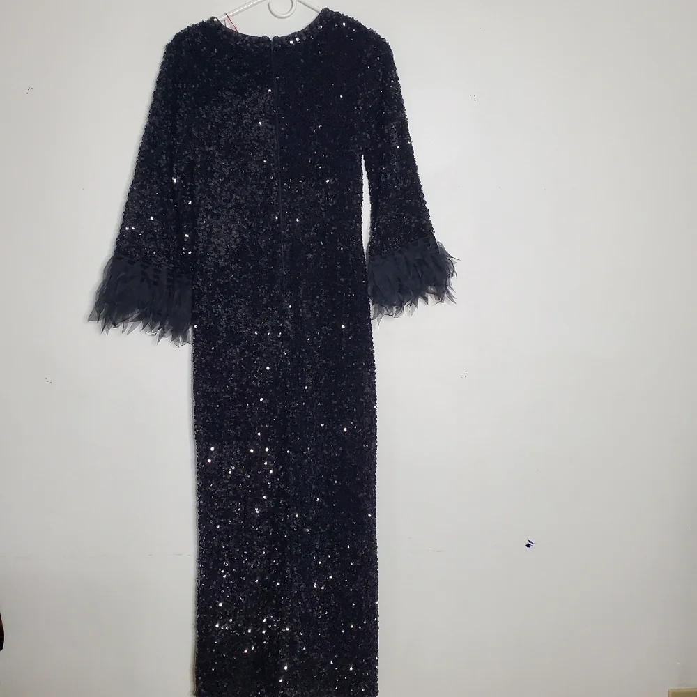 $898 Frances Valentine Regina Sequin Dress Size M Black Designer Wedding Glamour - Picture 16 of 16